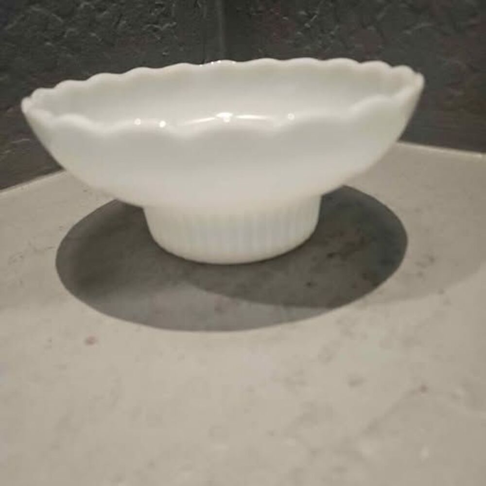 Vintage 1960s EO Brody Milk Glass Scallopped Console Bowl